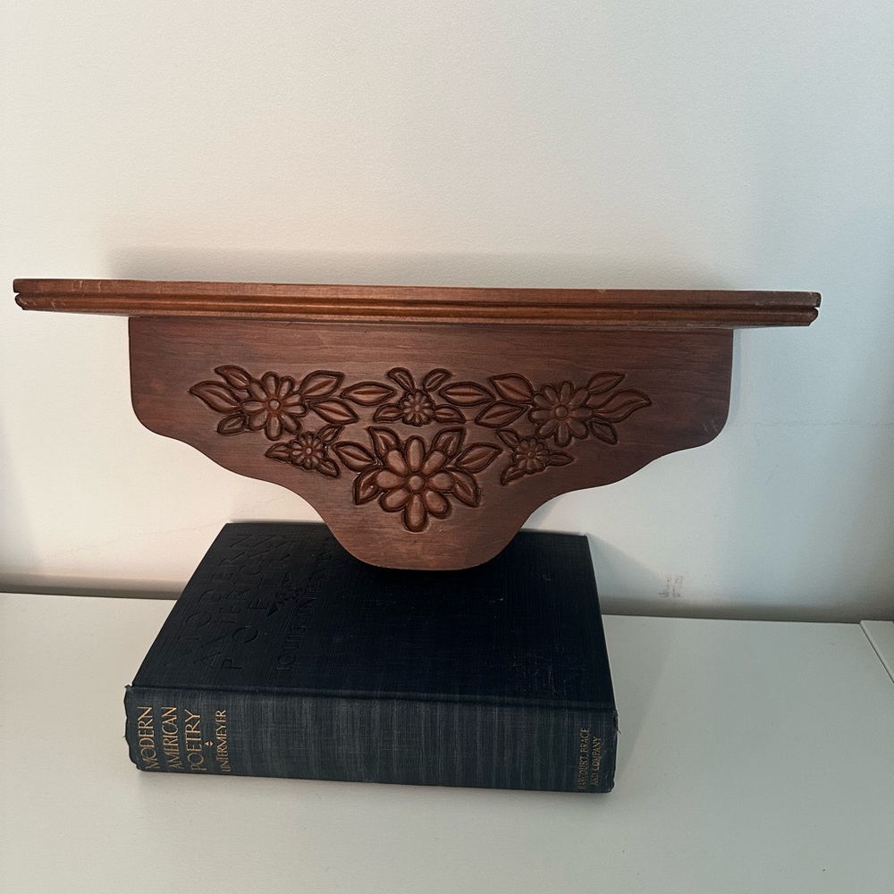 SOLD - Small Vintage Wooden Shelf - Carved Florals